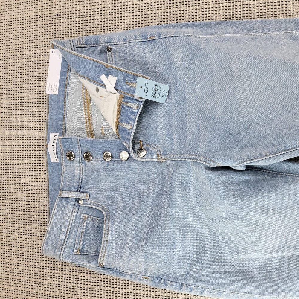 LOFT The Skinny Jeans Womens 30 Petite Light Wash High Rise Button Fly Raw Hem